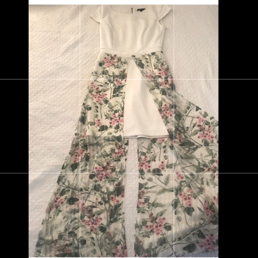 Long floral mesh white dress